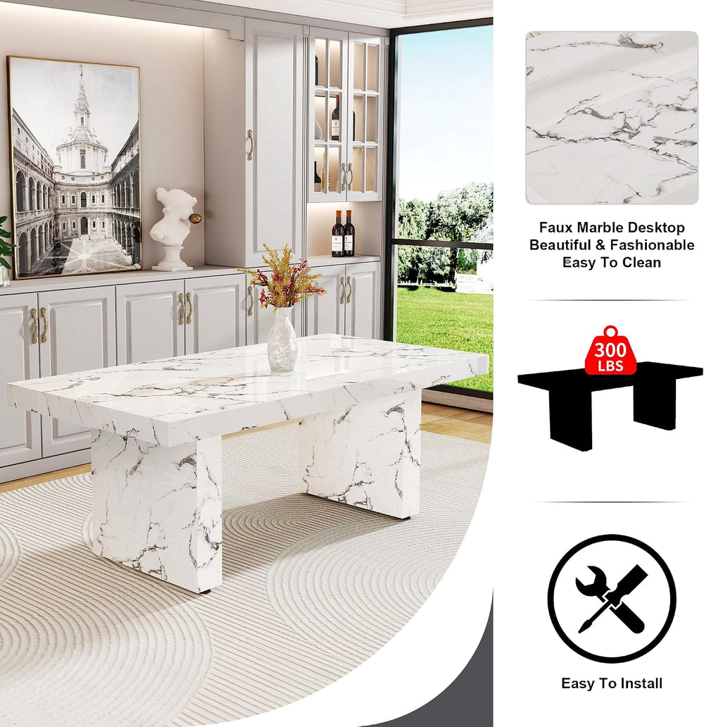 Ebullient 79'' Marble Dining Table Set for 10, 3.5'' White Ma...