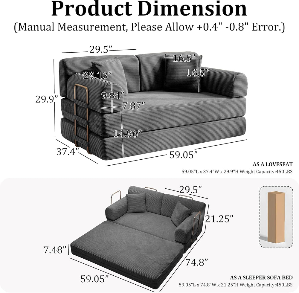 Convertible Sofa Couch Bed, Folding Corduroy Floor Compression Loveseat Sleep...