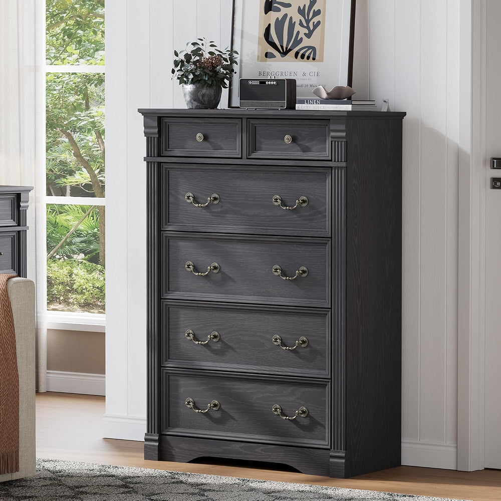 Grey 6 Drawer Dresser for Bedroom, 47" Tall Dresser, Wood Rustic Chest o...
