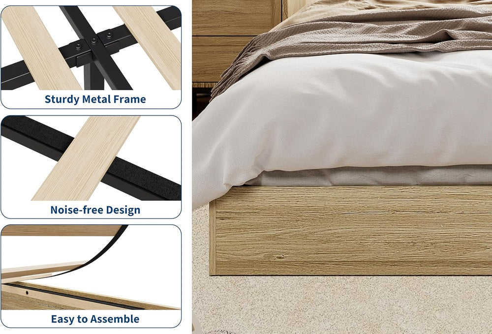 Queen Size Wooden Platform Bed Frame, Floor-Standing Bed Frame with Wood Slat...