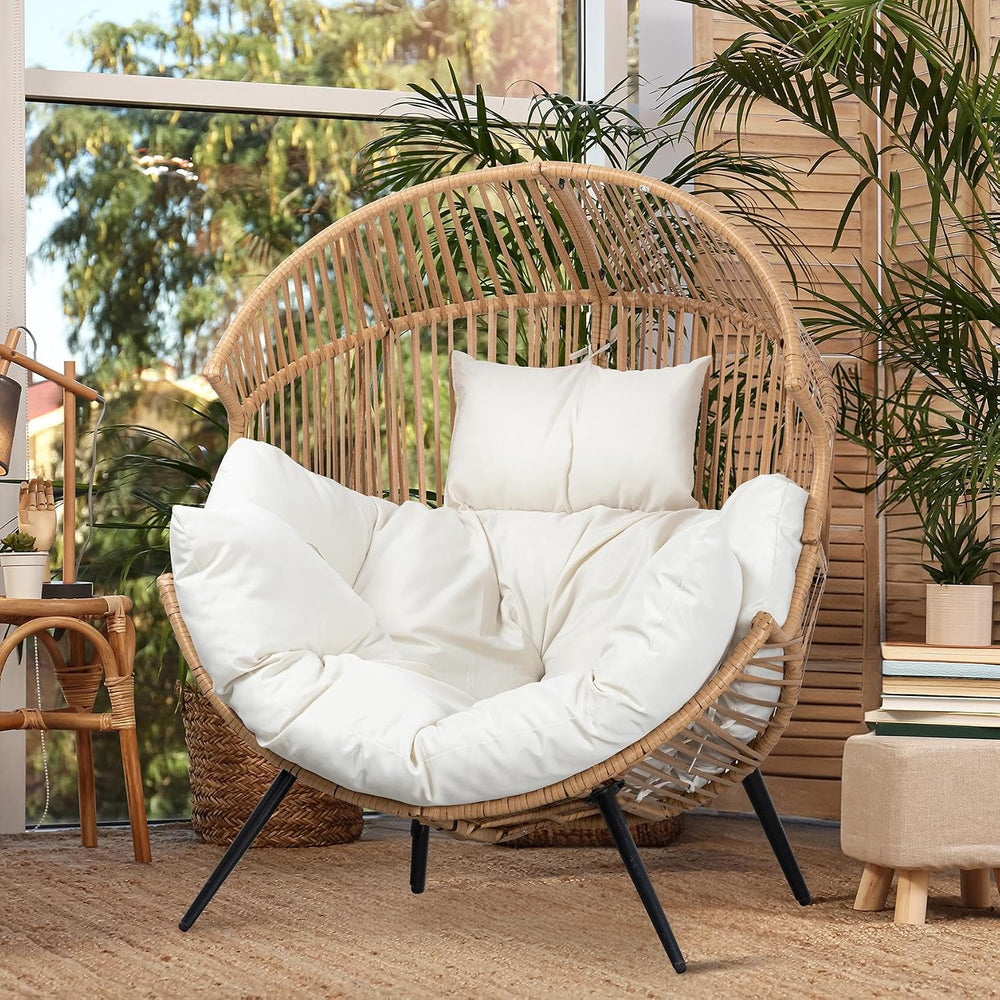 JAMFLY Egg Chair Wicker Outdoor Chairs, Patio Chair Oversized Lounger Chair w...