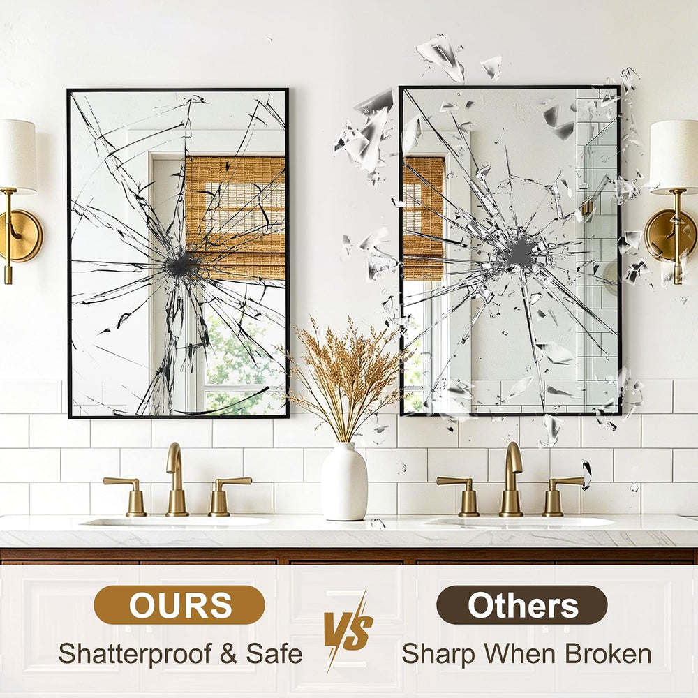Rectangular Bathroom Mirror, 30"x20" Black Metal Framed Vanity Mirror