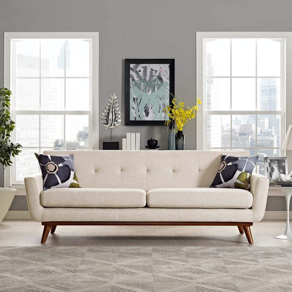 Modway Engage Mid-Century Modern Upholstered Fabric Sofa in Beige