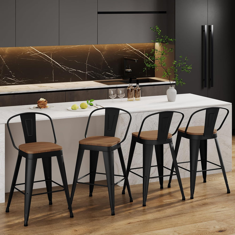 Aklaus Metal Bar Stools Set of 4,24 inch Barstools Counter Height BarStools w...