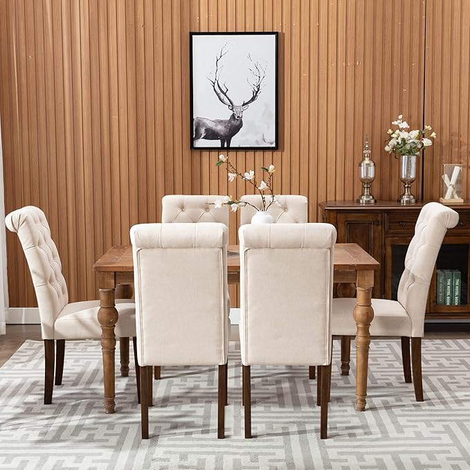 COLAMY Button Tufted Dining Chairs Set of 6, Accent Parsons Diner Chair Uphol...