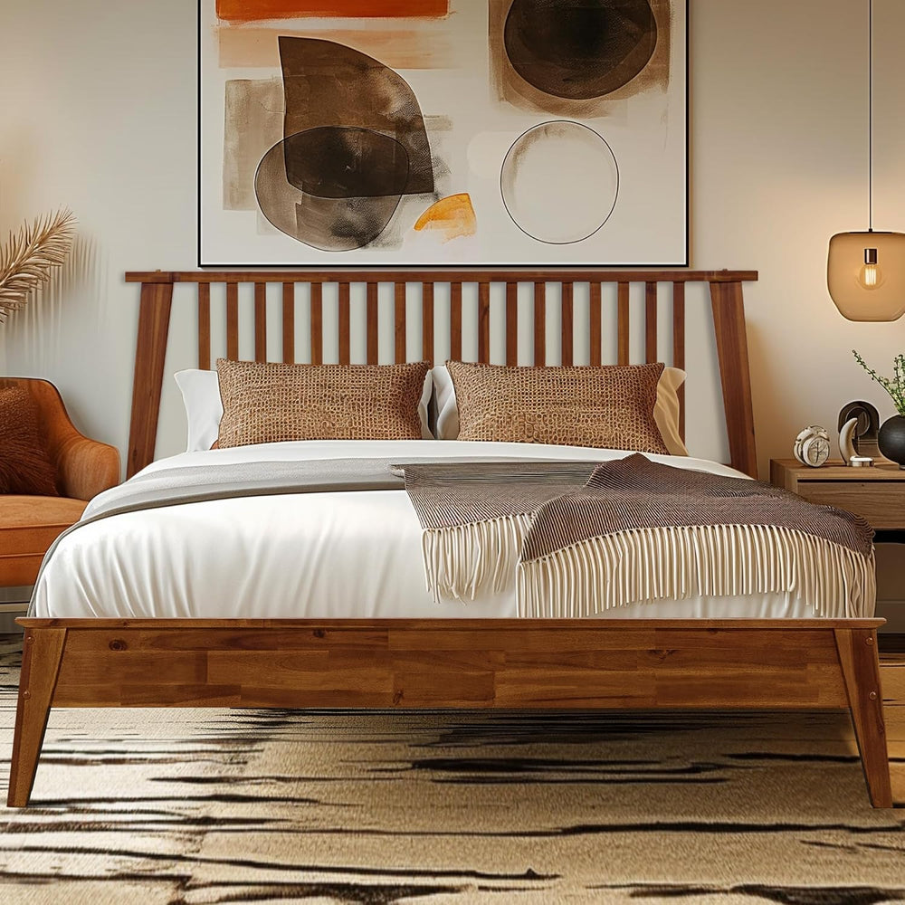 Acacia Kaylin Bed Frame with Headboard Solid Wood Platform Bed, King Bed Fram...
