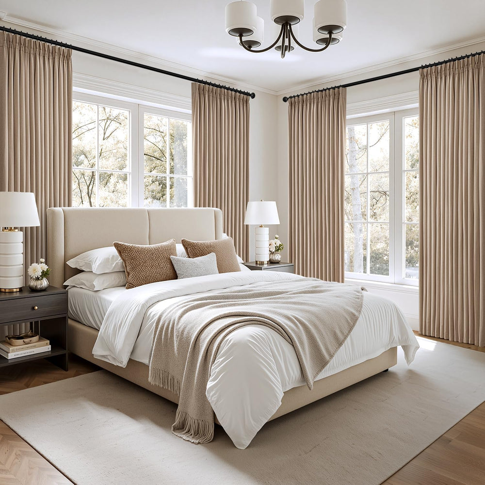 MIULEE Pinch Pleated Thick Linen Curtains 40x96 Inches Taupe 4 Panels Set
