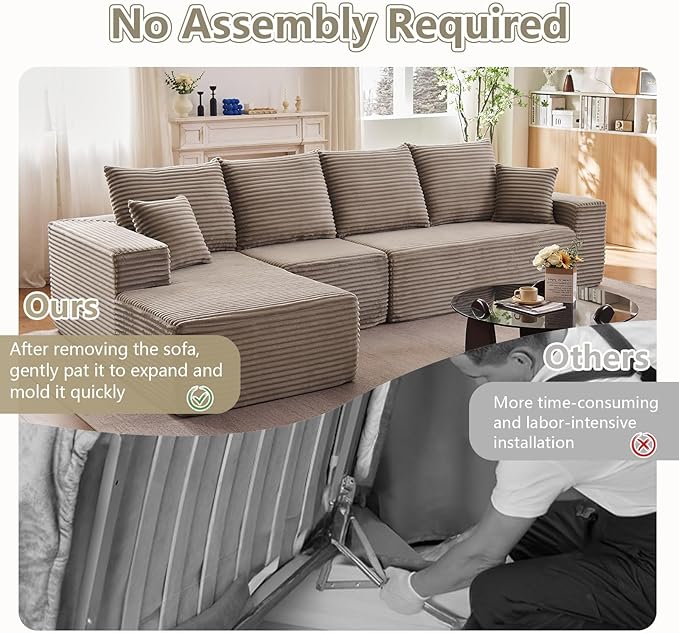 135" Cloud Sectional Couch with L-Shape Chaise, Modern Modular Comfy Sof...
