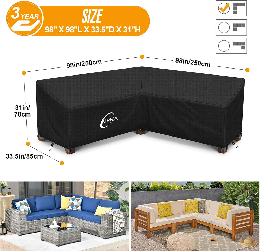Kipiea Patio V-Shaped Sectional Sofa Cover, 420D Heavy-Duty Oxford Fabric Out...