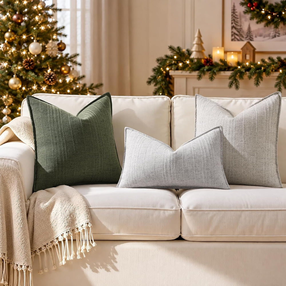 decorUhome Christmas Olive Green Linen Throw Pillow Covers 20x20 Set of 2