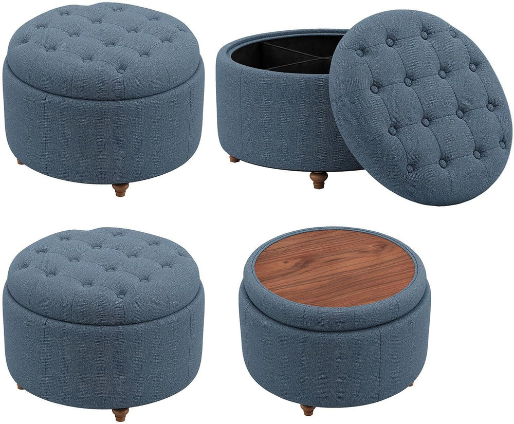 25" Round Ottoman with Storage, Small Coffee Table with Reversible Tray Lid