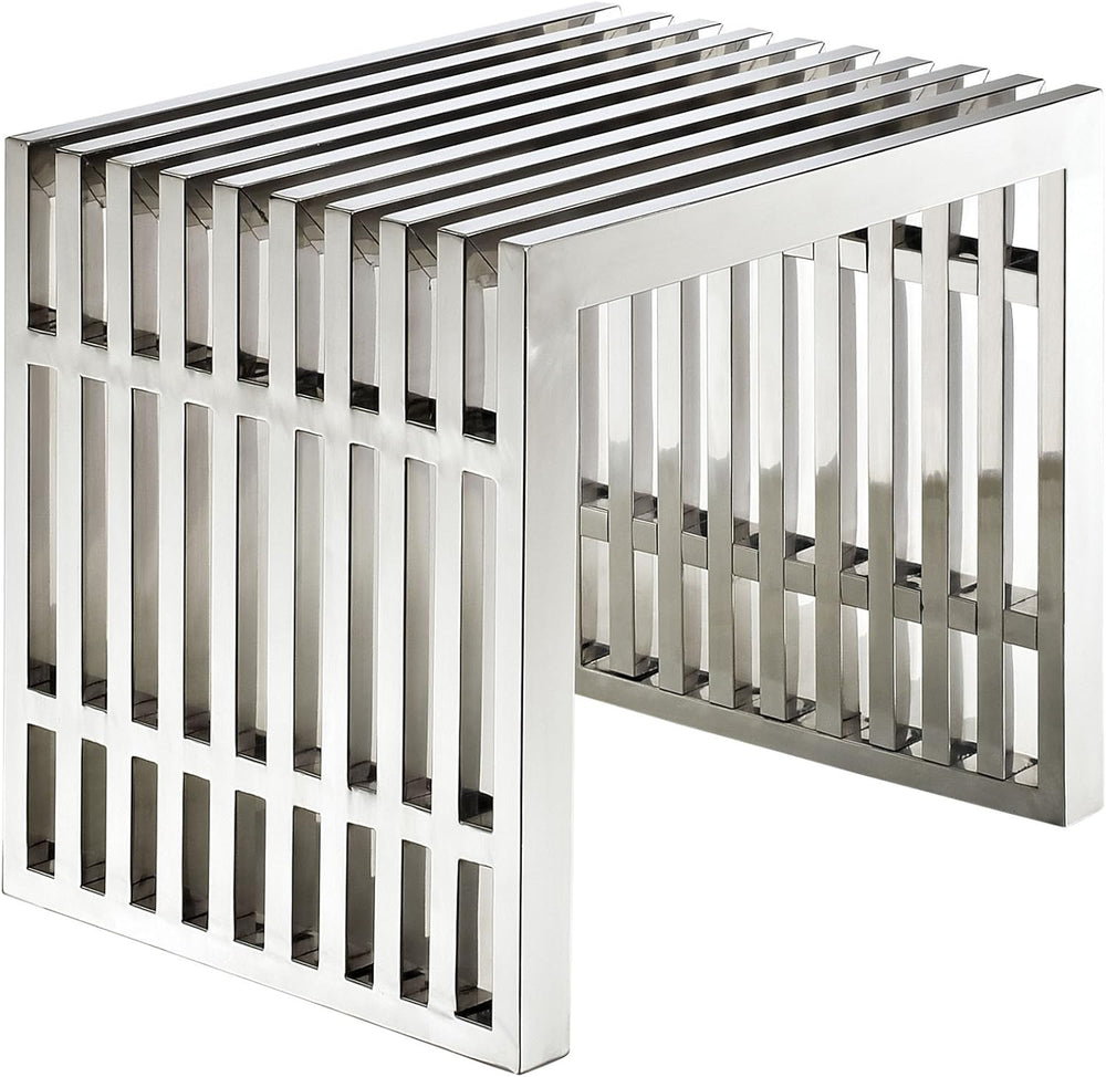 Modway Gridiron Contemporary Modern Small Stainless Steel Bench, 19.5"
