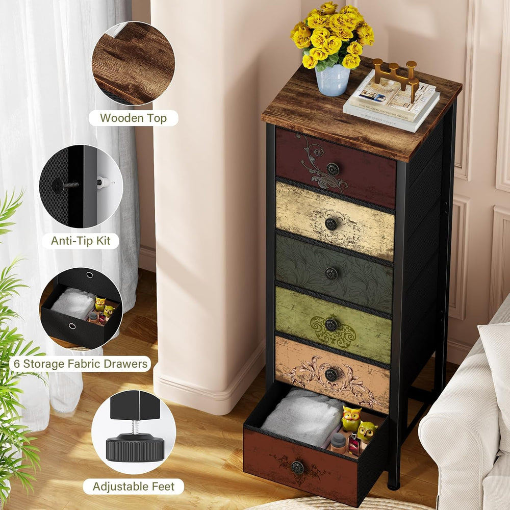 VASICAR Tall Dresser with 6 Large Drawers, Small Fabric Dresser Nightstand