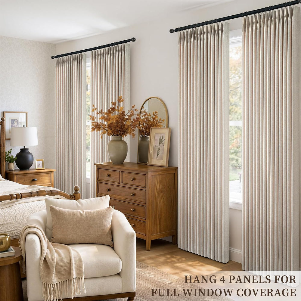 Topfinel 4 Panels Set Pinch Pleated Linen Curtains 84 Inchs Long Oatmeal