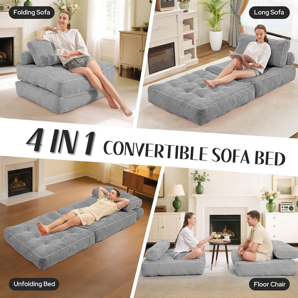 Folding Sofa Bed,Convertible Sleeper Chair Bed w/2-Pillow & Handle