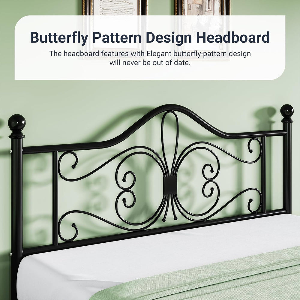 Allewie Metal Full Platform Bed Frame, Butterfly Pattern Design, Black