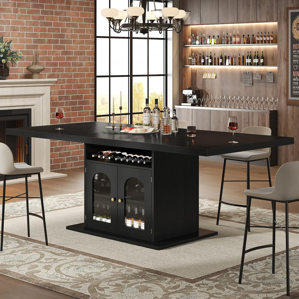 HSH 63" Modern Black Dining Table for 6, Dinner Table with Storage Cabinet