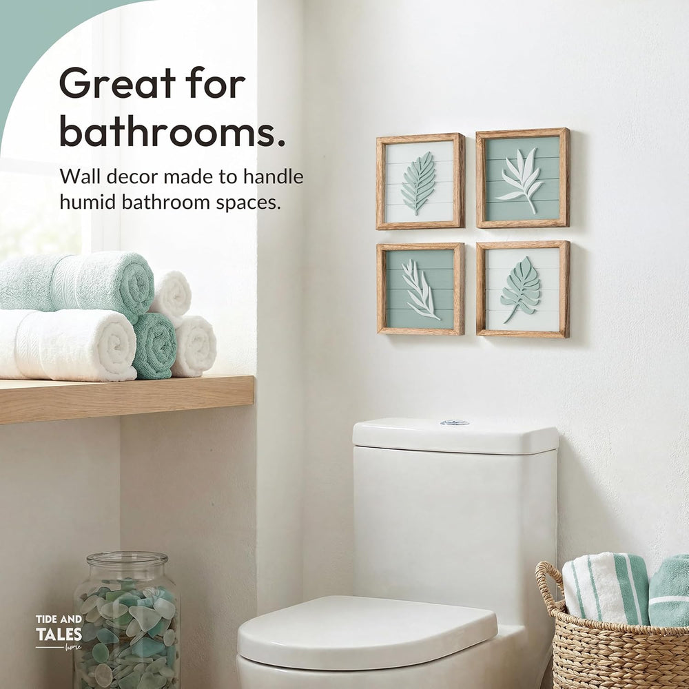Tide and Tales 3d Sage Green Framed Wall Art, Set of 4, Bathroom Decor