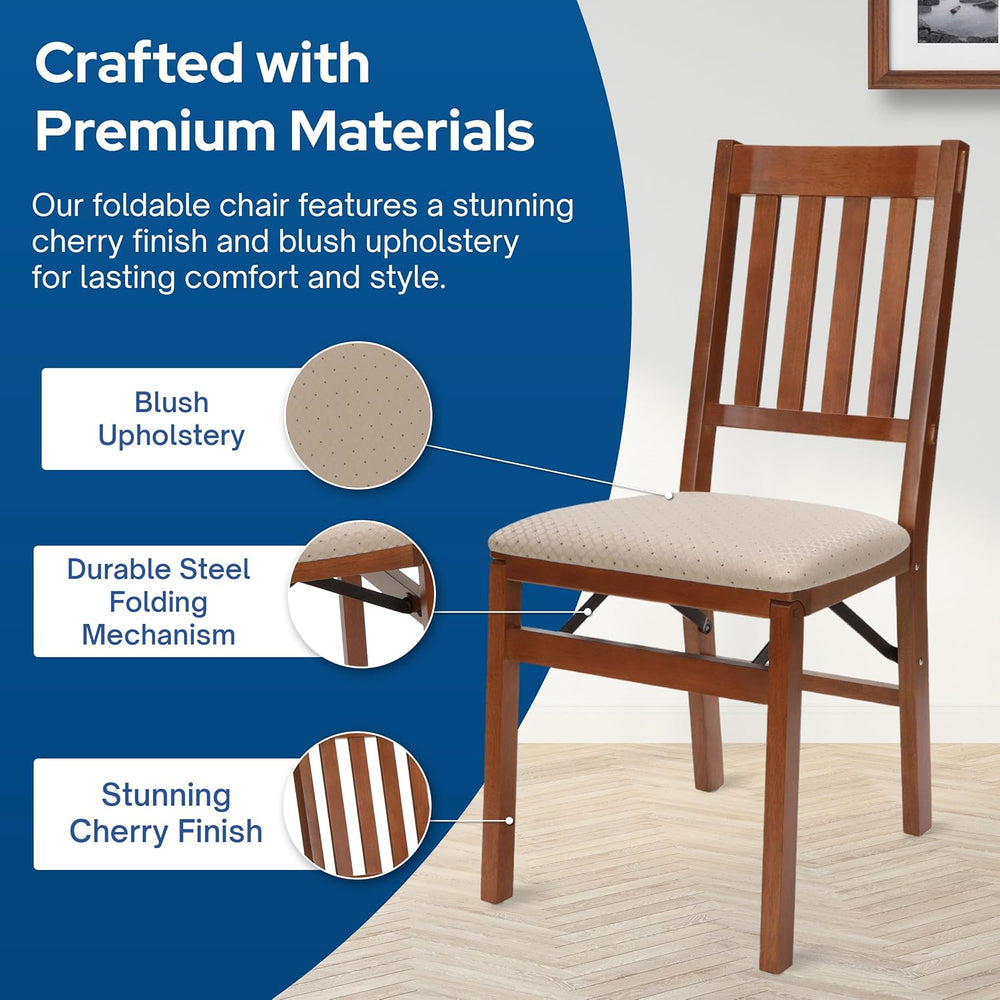 Stakmore Arts and Crafts Wooden Folding Chairs with Padded Seats, Set of 2 - ...