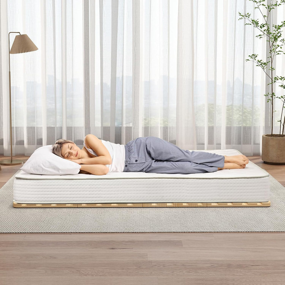 Full Size Foldable Floor Bed Frame, Solid Wood Slat Base for Futon Mattress