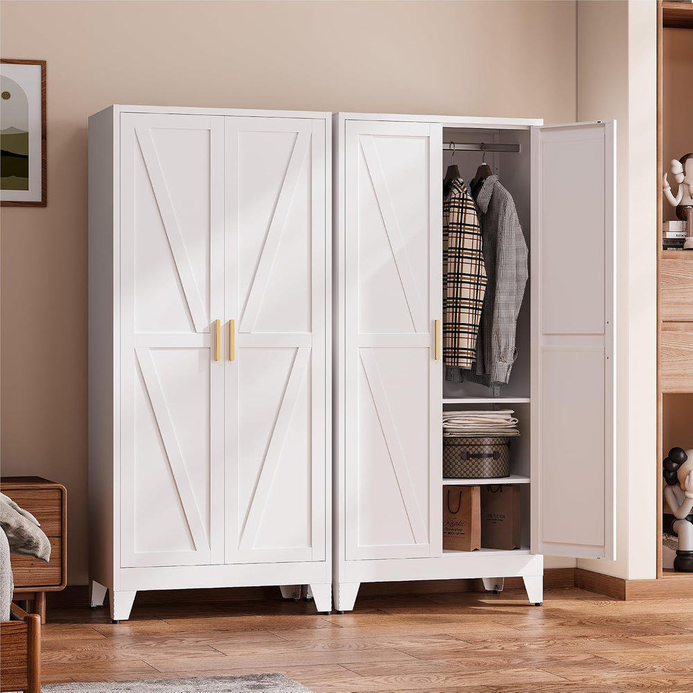 COFaR 71" Metal Wardrobe Closet with Adjustable Hanging Rod & 2 Shel...