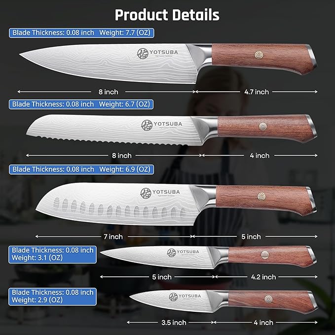 YOTSUBA 5 PCS Kitchen Knife Set, Professional Razor Sharp Japanese Knife Set