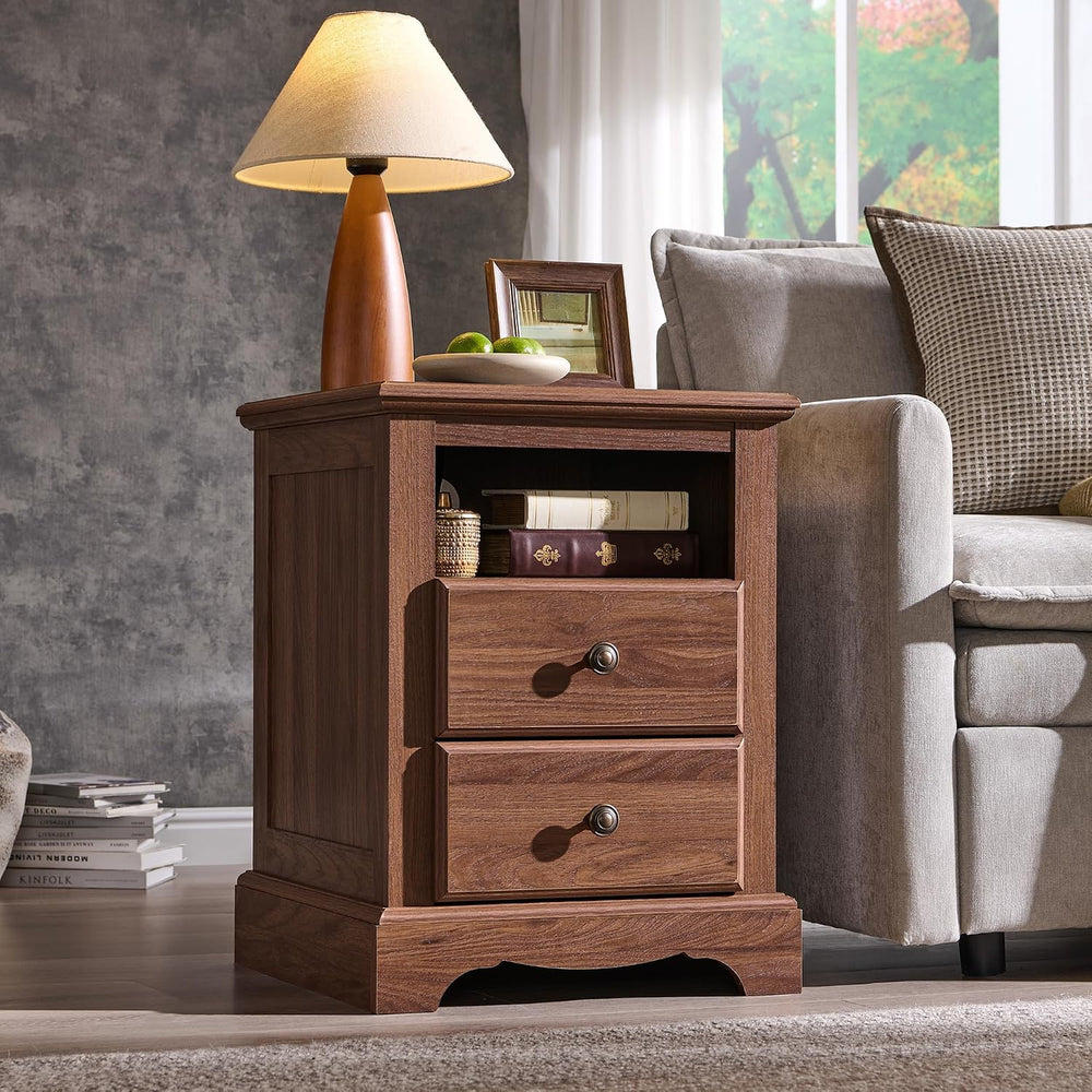 T4TREAM 18" Vintage Nightstand with Charging Station, Light Walnut