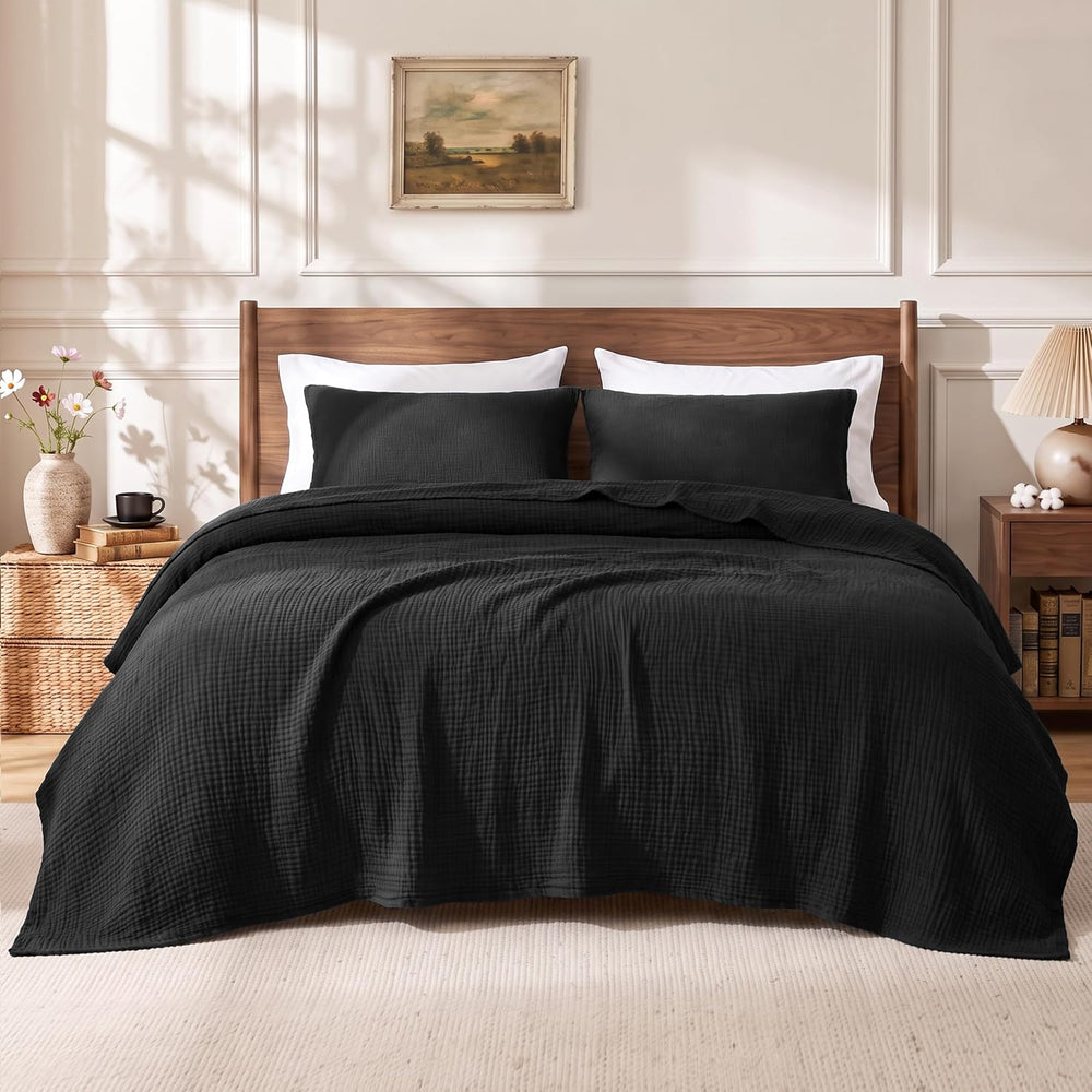 Love's Cabin 100% Cotton Muslin Blanket King Size for Bed, Black