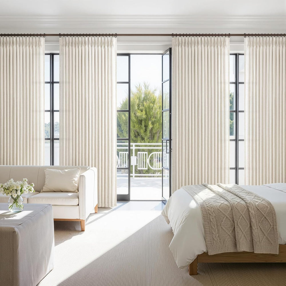 Pinch Pleated Linen 50 Inch Wide Curtains 96 Inches Long for Living Room, Mem...