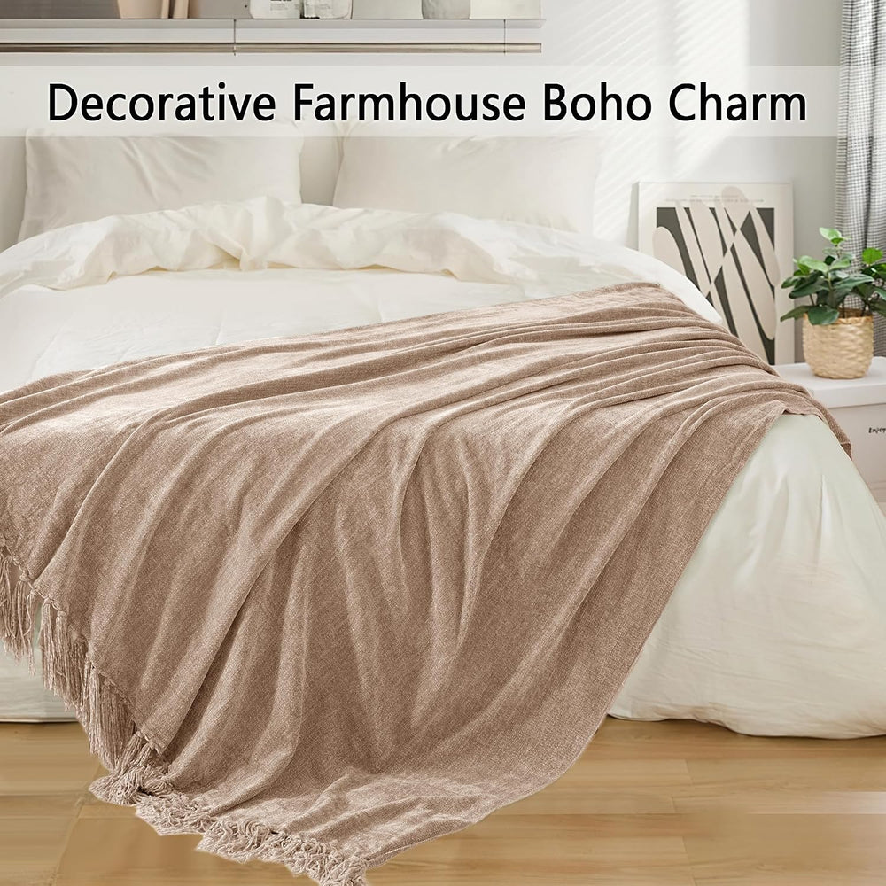 Chenille Throw Blanket for Couch 50" x 60", Taupe