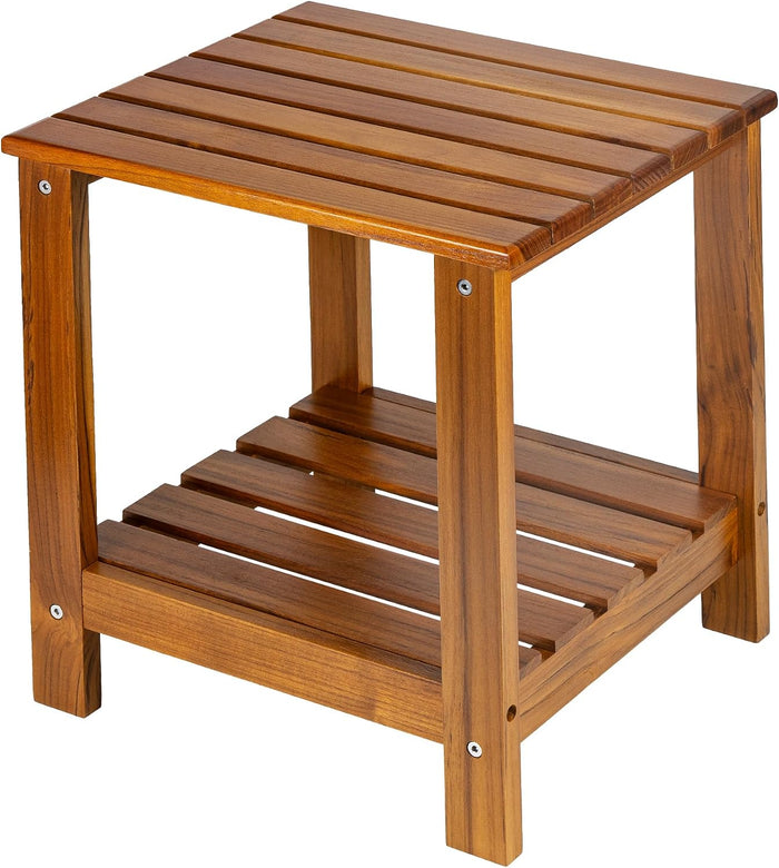 Utoplike Teak Side Table Outdoor, Patio End Table Double Layer for Garden