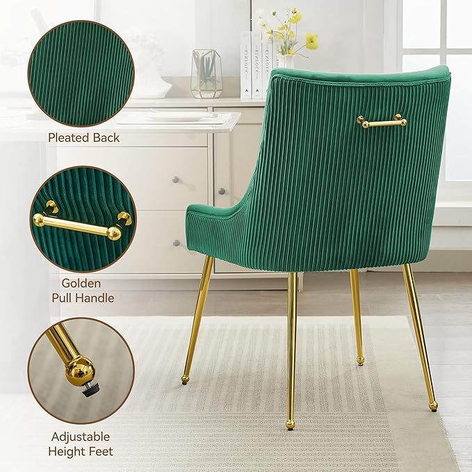 Velvet Dining Chairs Set of 2 Gold Legs,Upholstered Velvet Accent Chairs, Ple...
