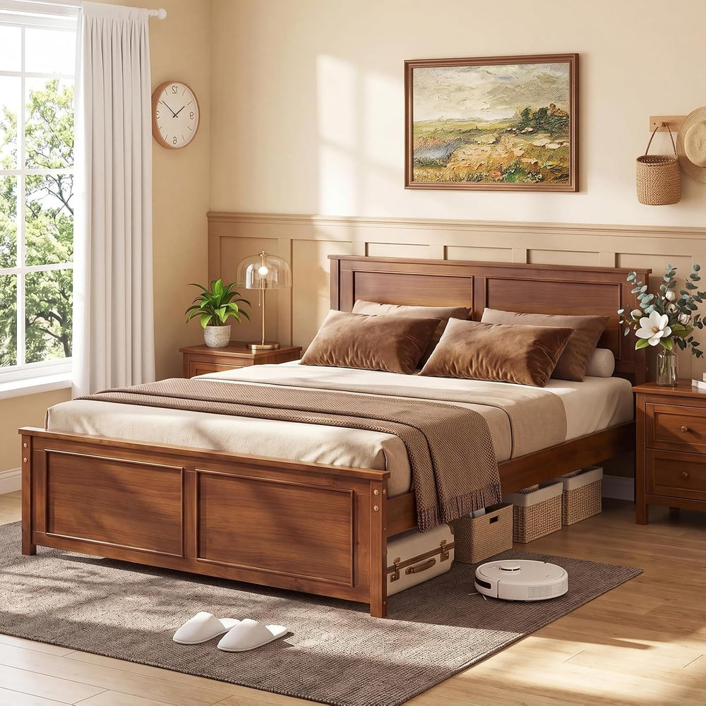 GIANTEX Full Size Bed Frame with Headboard & Footboard, Walnut