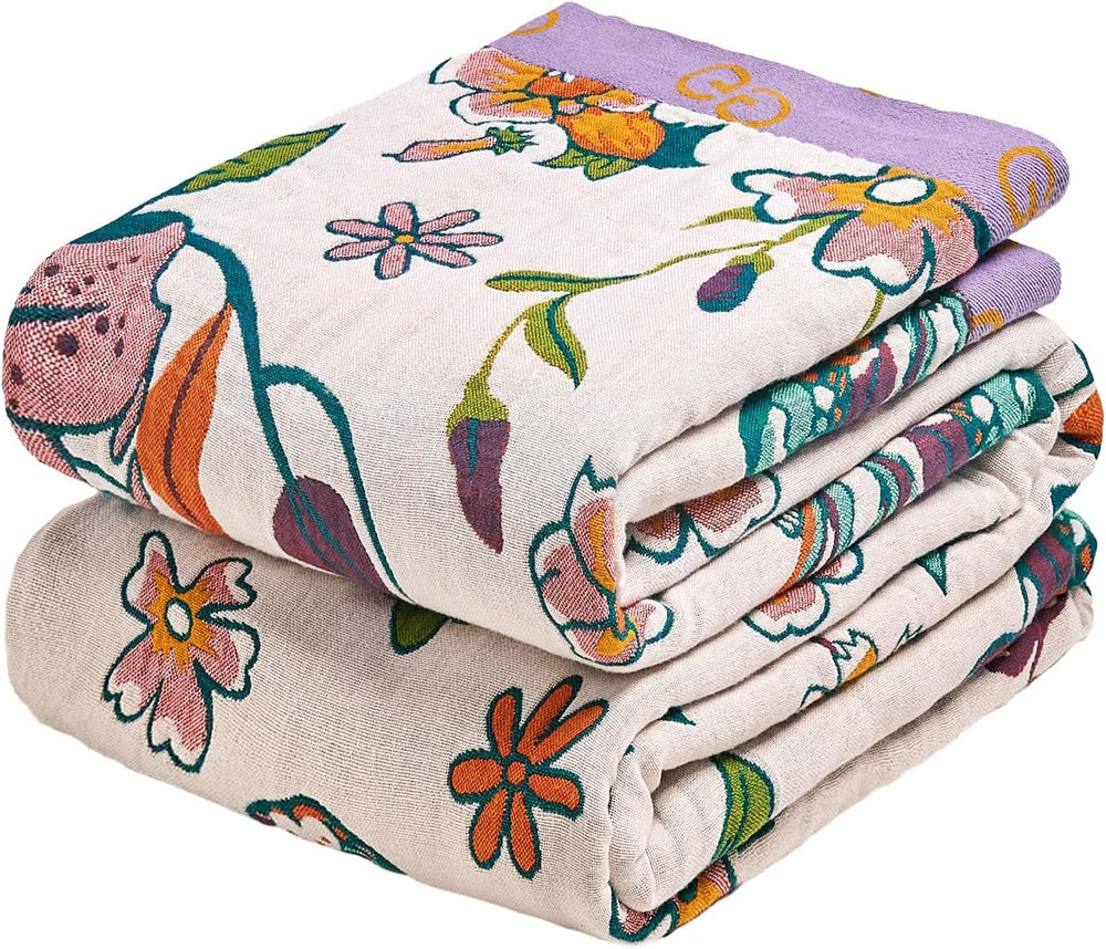 MSGKV Boho Throw Blanket 90"x90" Floral Blanket