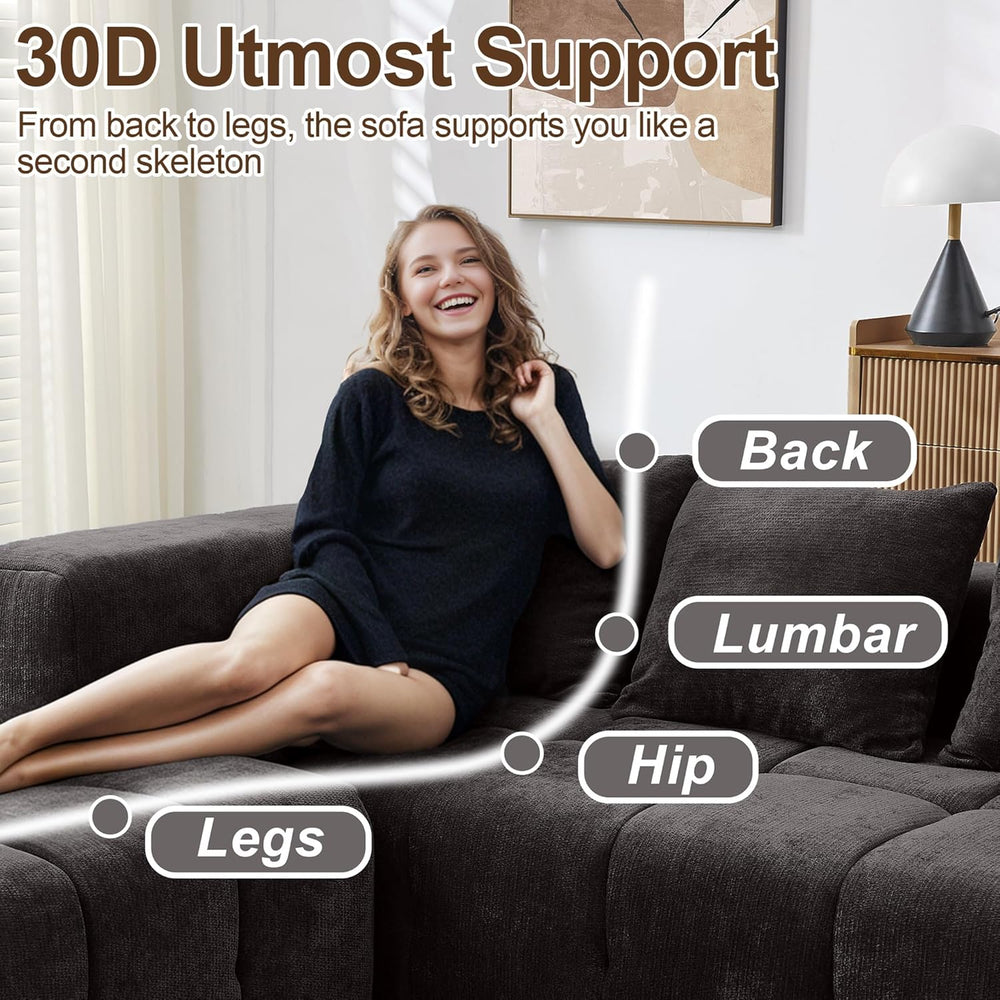 119" Boneless Couch, Cloud Sectional Couch with Deep Seat, High-Density ...