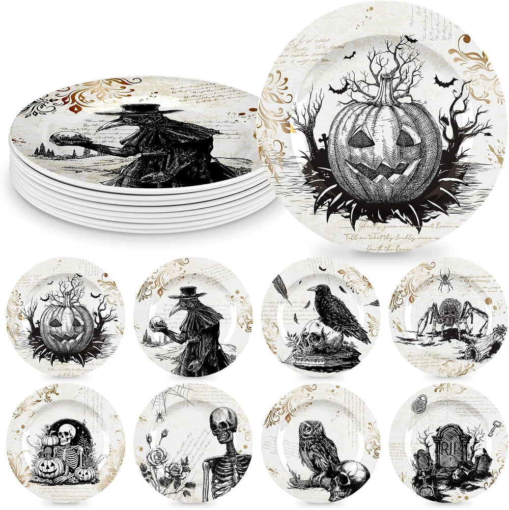 8 Pcs Halloween Dinnerware Set Halloween Plates Serving Dishes, Retro