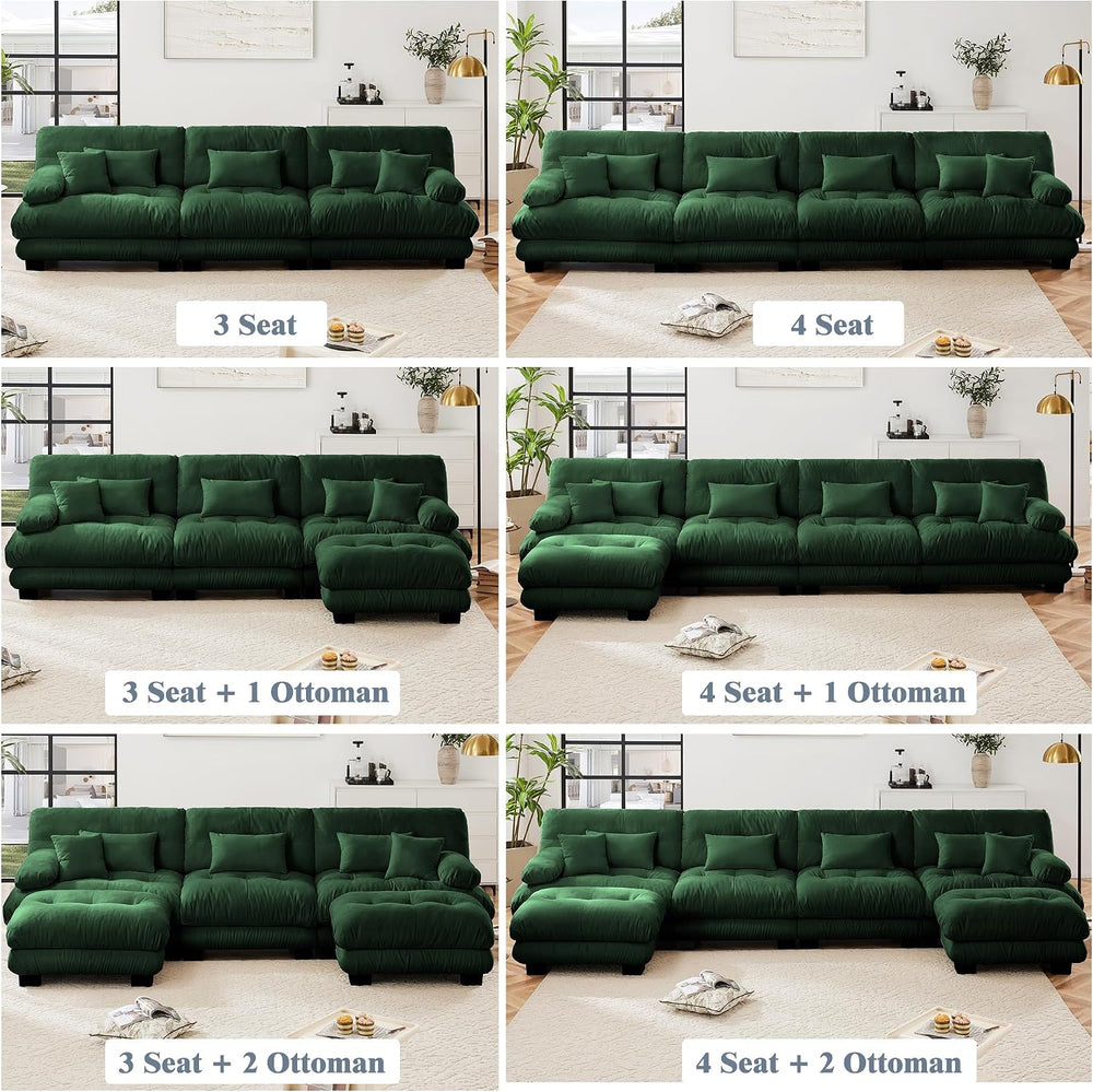 95 inch Modular Sectional Cloud Sofa Couch with Movable Ottoman for Living Ro...