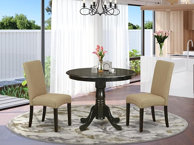 East West Furniture ANDR3-CAP-03 3 Piece Dining Room Table Set Contains a Rou...