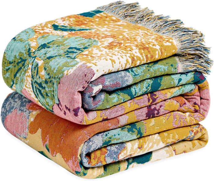 Boho Throw Blanket - 100% Cotton Blankets for Bed and Couch 50"x60"