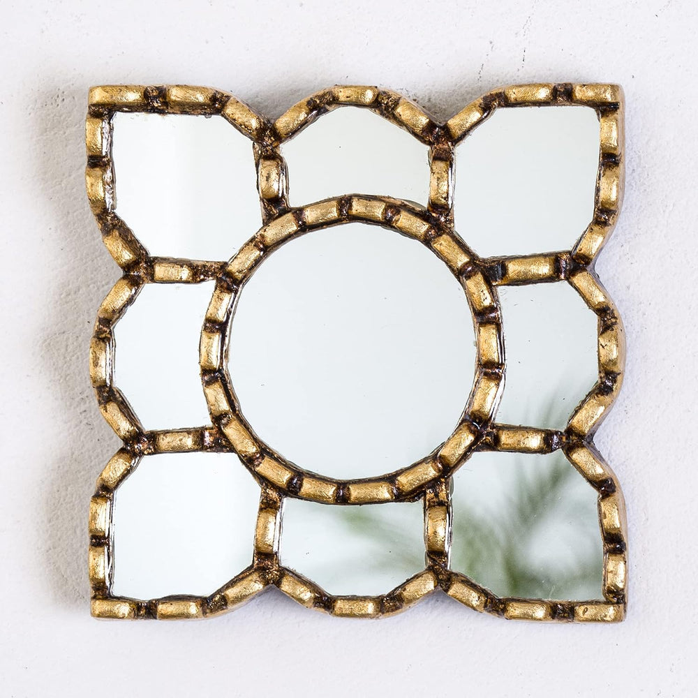 Peruvian Wall Mirrors Set 3pc Gilded Bronze Leaf Home Decor
