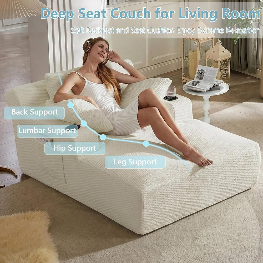 49.2" Oversized Chaise Lounge Chair Indoor,Faux Fur Boneless Reading Cha...
