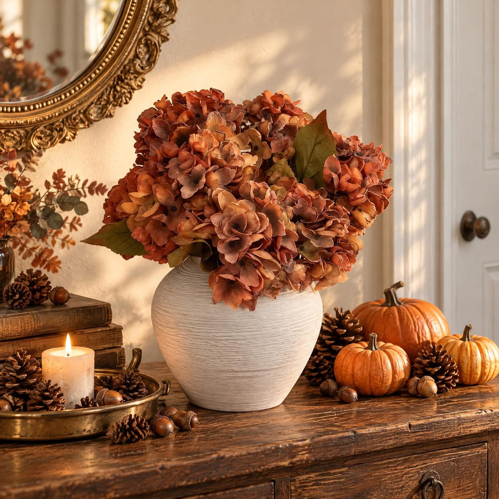 8 Pcs Fall Artificial Vintage Dried Hydrangea Flowers Orange