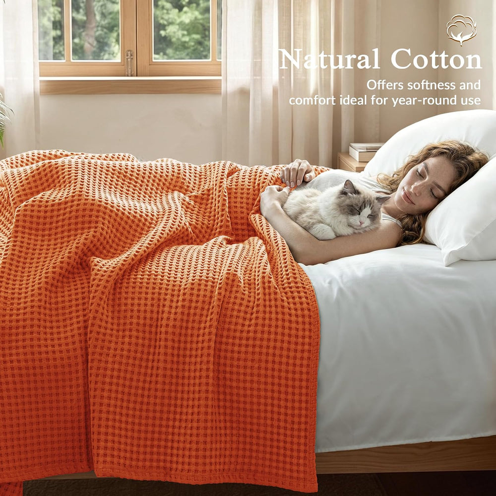 Exclusivo Mezcla 100% Cotton Blanket Queen Size for Bed, Burnt Orange