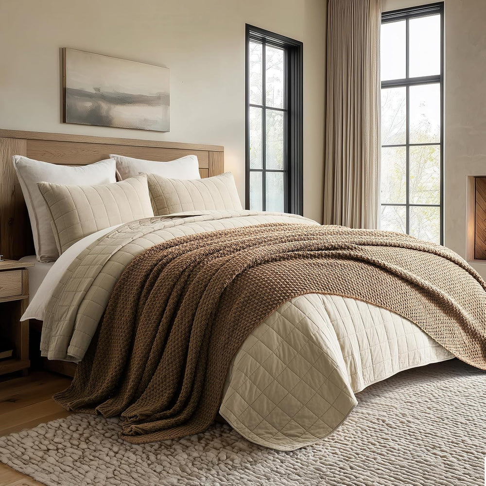 EVERGRACEHOME Chunky Chenille Knit Throw Blanket, 108x92, Camel Brown