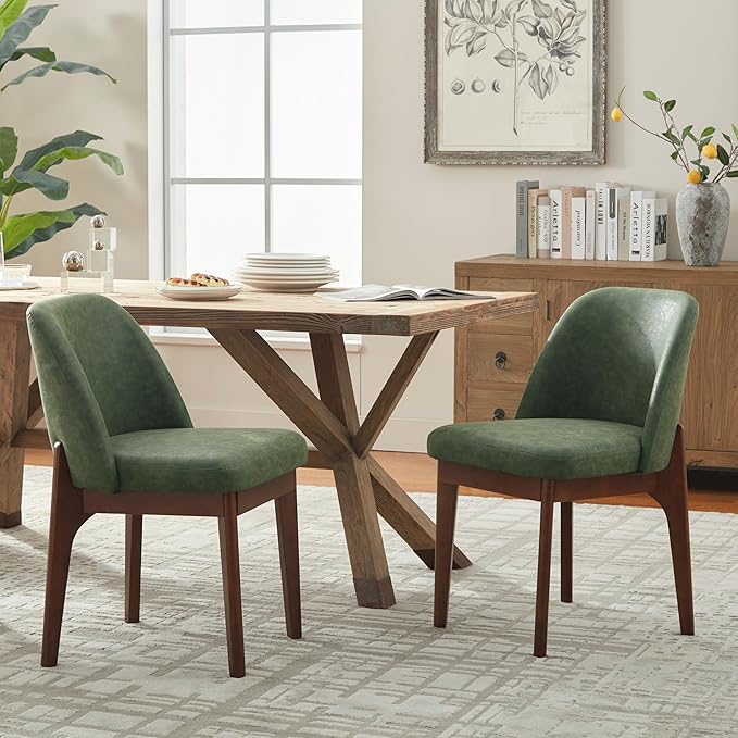 VKNOW Modern Dining Chairs Set of 6, Faux Leather Kitchen Chairs with Wood Le...