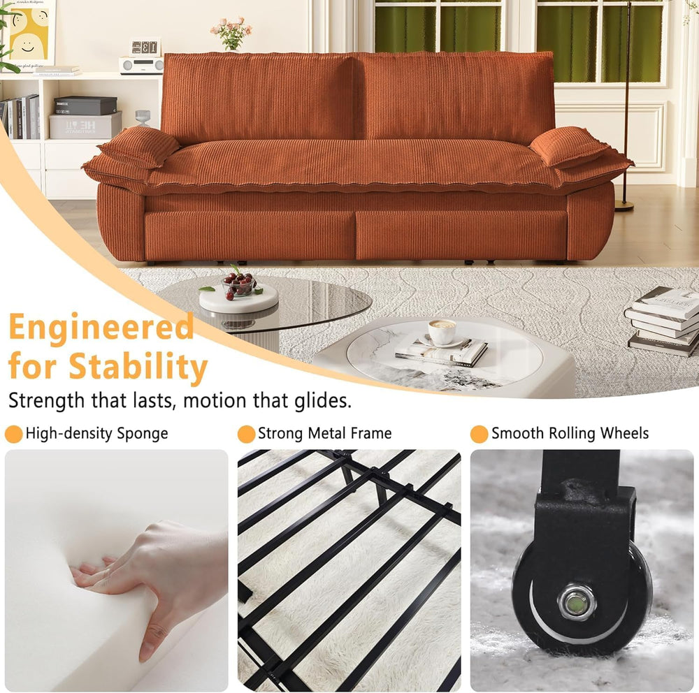 73.2" Futon Sofa Bed Queen Size, 3-in-1 Convertible Sleeper Sofa with Si...