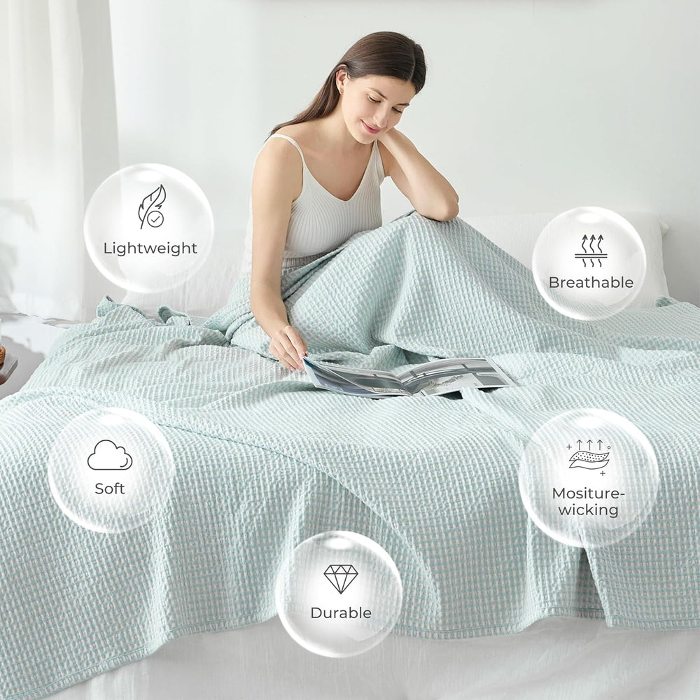 EGOHOME Lightweight Cotton Two-Tone Check Pattern Waffle Blanket Twin Size