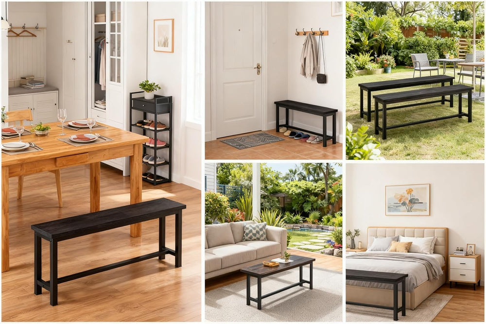 AWQM Table Bench, Pair of 2, Dining Bench, Thickened Steel Frame, Wood Bench,...