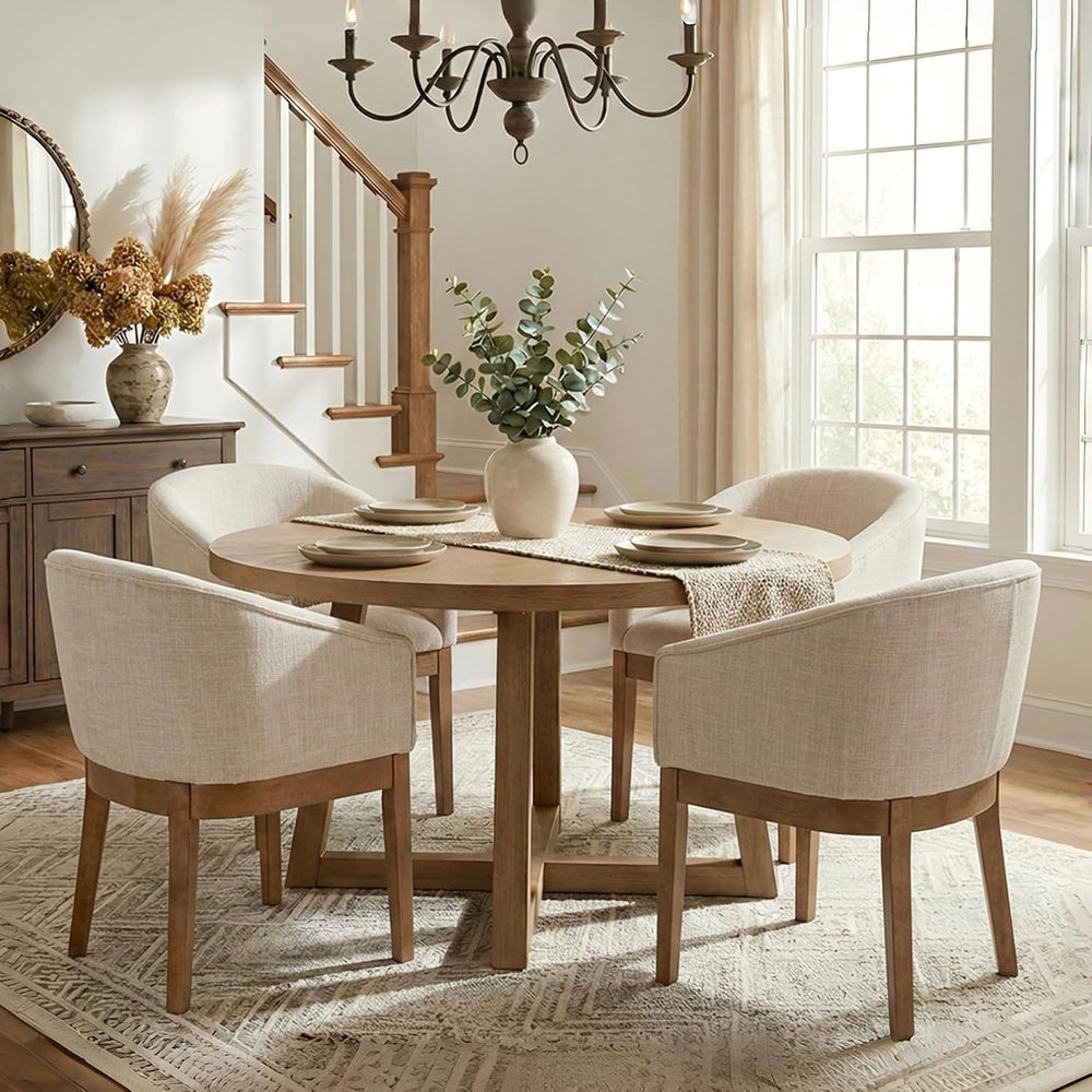 Mid Century Modern Upholstered Barrel Dining Chairs with Arms Set of 4, Farmh...