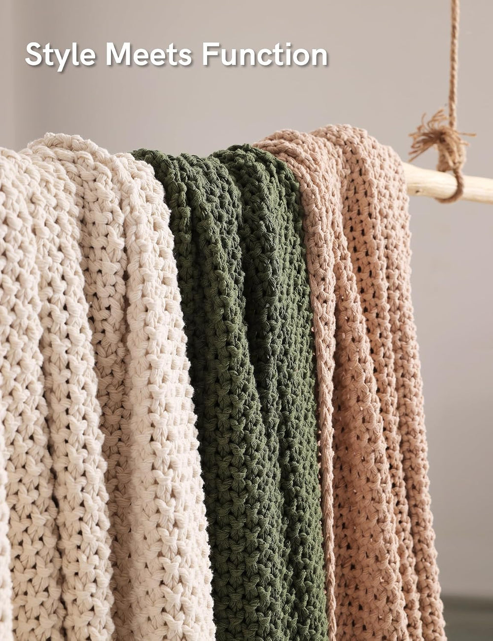 YnM Chunky Cotton Knit Throw Blanket, Cable Knit Throws for Bed Couch Sofa, C...